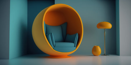 Modern interior with armchair and lamp. 3d render illustration.の写真素材