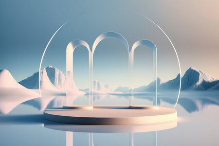 Minimal scene with geometric shapes and podium. 3D rendering.の写真素材
