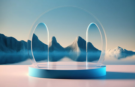 3d render of abstract geometric forms. Minimal scene with round podium.の写真素材