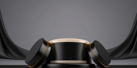 Black podium for cosmetic product presentation. 3d rendering mock up.の写真素材