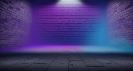 Purple stage with brick wall and floor, 3d render illustrationの写真素材