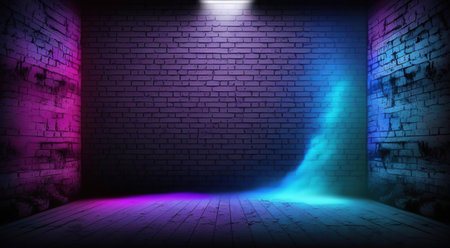 Brick wall with neon lights. Abstract background. 3d renderingの写真素材