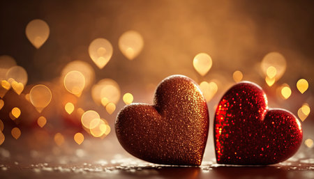 Valentine's day background with hearts on bokeh backgroundの写真素材