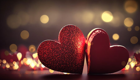 Two red hearts on a bokeh background. 3d renderingの写真素材