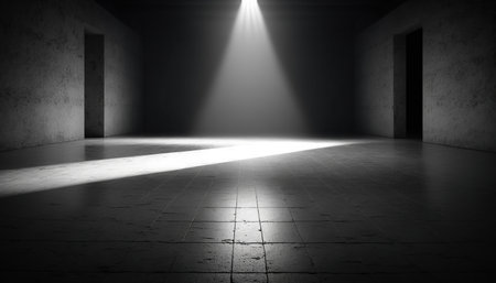3d rendering of an empty room with light and shadow on the floorの素材