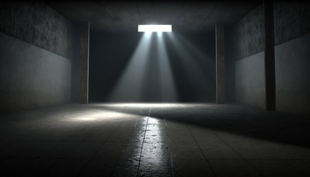 3d rendering of an empty room with a spotlight in the middleの素材