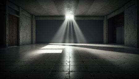 3d render of an empty room with light coming through the doorの素材