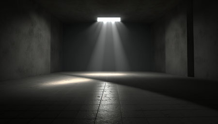 3d render of an empty room with light coming from the ceilingの素材