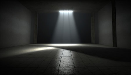 3D rendering of an empty room with a spotlight in the centerの素材