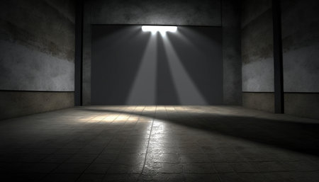 3d rendering of an empty room with light coming from the ceilingの素材