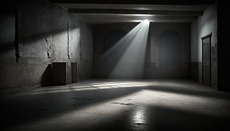 Light from the window in an old prison. 3d rendering.の素材