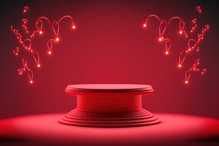 Abstract round podium illuminated with red lights. Award ceremony concept. Stage backdrop. Vector illustrationの写真素材