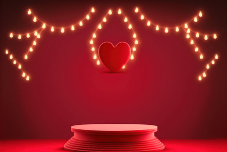 Valentine's day background with red heart and lights. Vector illustrationの写真素材