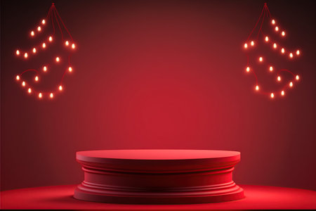 Abstract round podium illuminated with spotlights. Award ceremony concept. Stage backdrop. Vector illustrationの写真素材