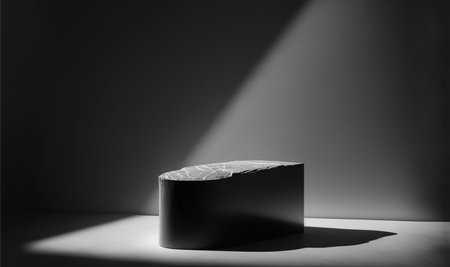 3d render of a black product stand on a dark background.の写真素材