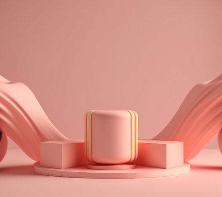 3d render of abstract minimal geometric forms. Pink podium for product presentation.の写真素材