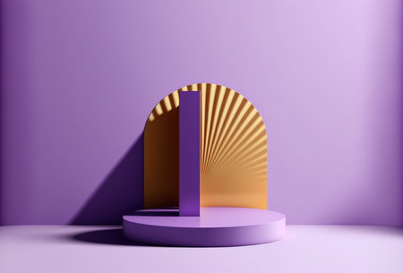 3d render, abstract minimal geometric forms. Glossy purple podium for your design, product presentationの写真素材