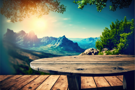 Table Top And Blur Nature of the Concept of a New Worldの写真素材