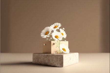 White daisies on a beige background. 3d renderの写真素材
