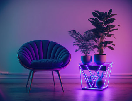 Modern living room with armchair and plant. 3d render illustrationの写真素材