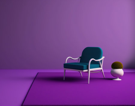 3D rendering of an armchair with a pillow in a purple roomの写真素材