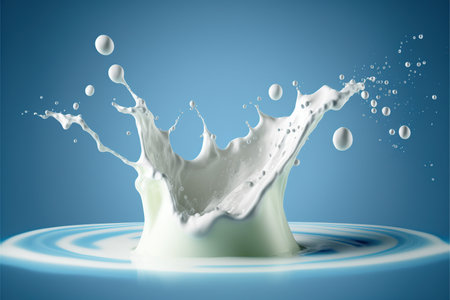 Splash of milk on a blue background. 3d rendering.の写真素材