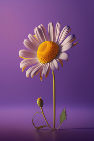 Chamomile flower on a purple background. 3d renderの写真素材