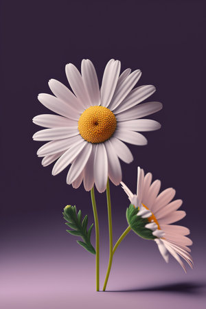 Beautiful daisies on a purple background. 3d renderingの写真素材