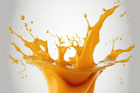 Orange juice splash isolated on white background. 3d render illustration.の写真素材
