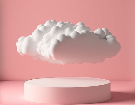 3d render of white cloud and round podium on pink background.の写真素材