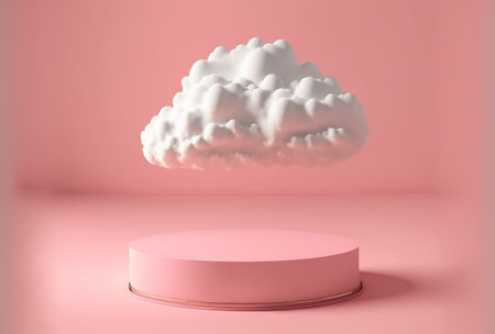 3d rendering of pink pedestal with cloud in the pink roomの写真素材