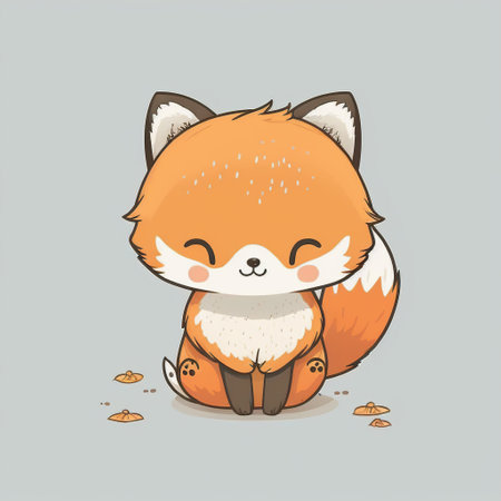 Cute cartoon little fox sitting on the ground. Vector illustration.の写真素材