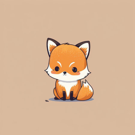 Cute cartoon little fox. Vector illustration. Isolated on brown background.の写真素材