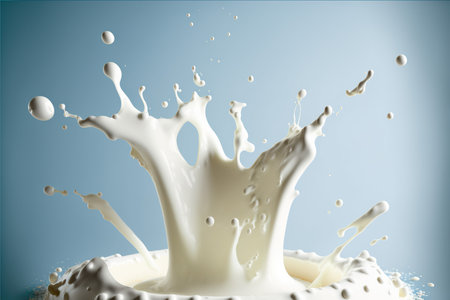 splashing milk isolated on blue background. dairy product. 3d renderingの写真素材