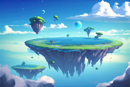 Fantasy landscape with planet and trees in the sky. illustration.の写真素材