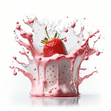 strawberry in milk splash isolated on white background. 3d illustrationの写真素材