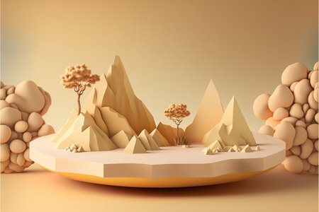 3d render of desert with mountains and trees. Minimal sceneの写真素材
