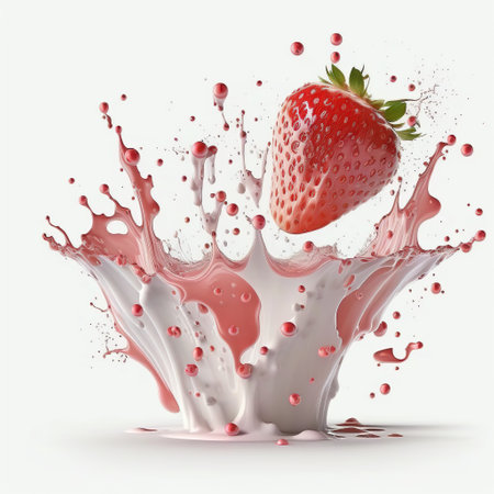 strawberry in milk splash isolated on white background. 3d illustrationの写真素材