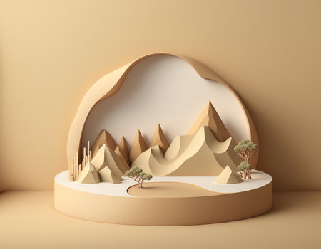 Minimalist scene with podium and trees. 3d render.の写真素材