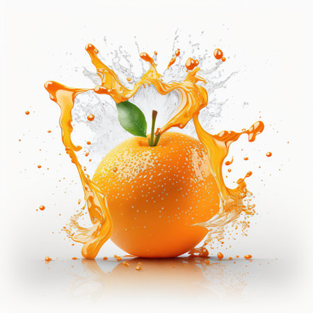 Orange juice splash isolated on white background. 3d vector illustration.の写真素材