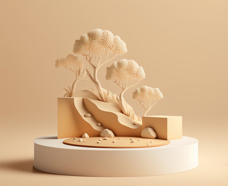 3d render of podium for product display with abstract tree design.の写真素材