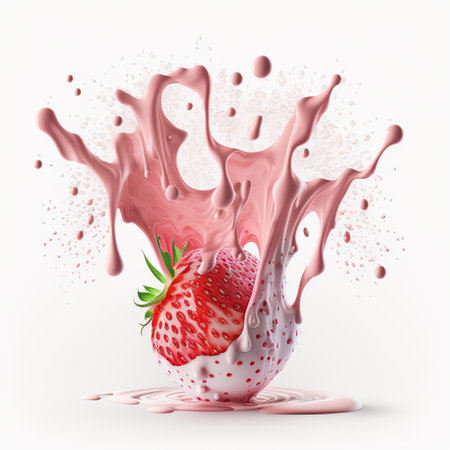 Strawberry in milk splash. Realistic 3d illustration.の写真素材