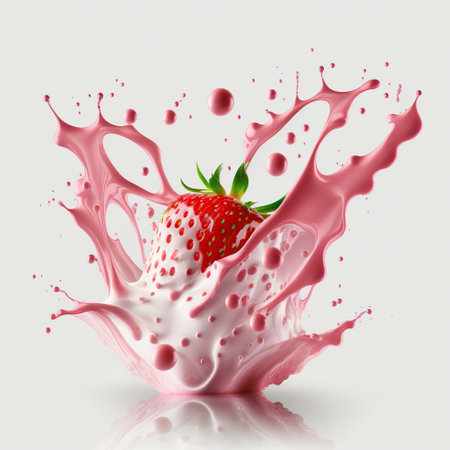 Strawberry with milk splash isolated on white background. 3d illustrationの写真素材