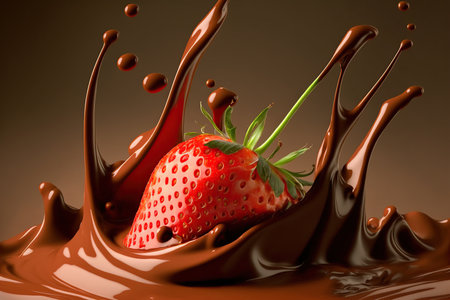 strawberry in chocolate, 3d rendering, chocolate splash backgroundの写真素材