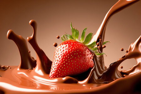 strawberry in chocolate, 3d rendering, chocolate splash backgroundの写真素材
