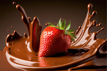 Strawberry and chocolate splash on dark background. 3d renderingの写真素材