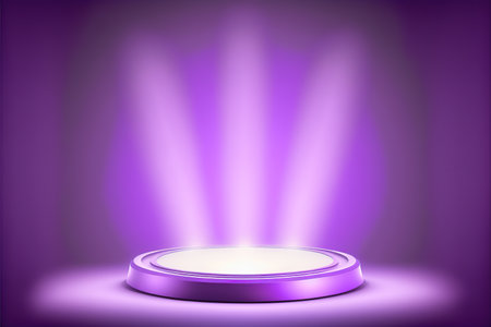 Abstract round podium illuminated with spotlight. Award ceremony concept.の写真素材