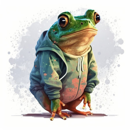 Frog in a raincoat on a white background. Digital painting.の写真素材
