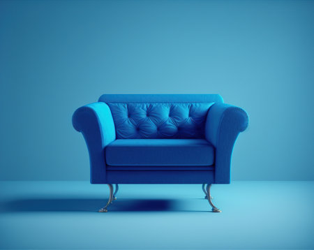 Blue armchair on a blue background. 3d rendering, 3d illustrationの写真素材