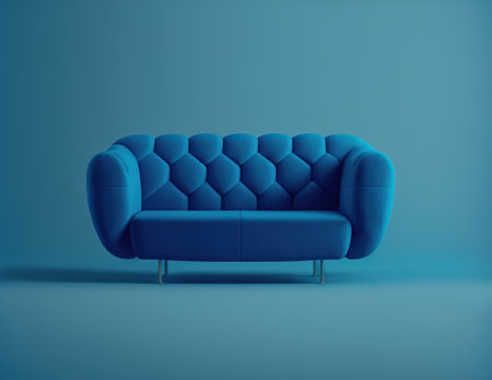 Blue sofa on blue background. Minimalistic design. 3D renderingの写真素材